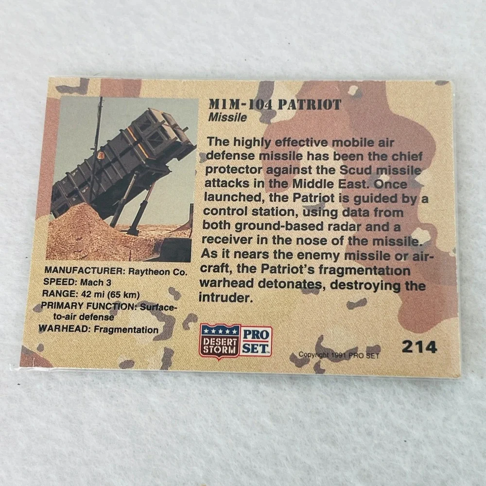 1991 Pro Set Desert Storm MIM104 Patriot Missile Trading Card 214 Military Asset